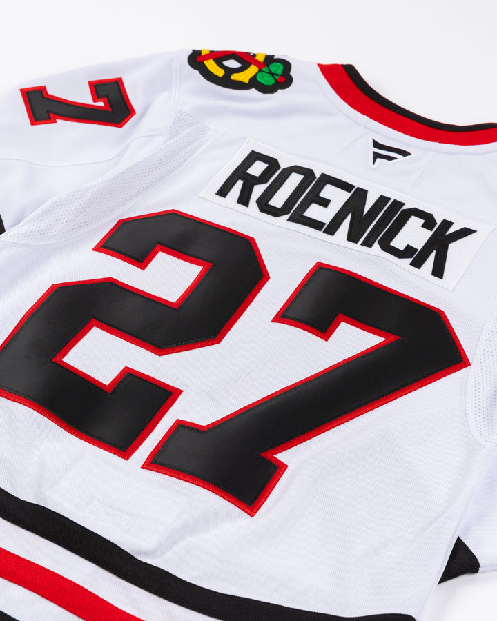 white Fanatics Chicago Blackhawks Premium jersey with Jeremy Roenick name and number - back detail lay flat