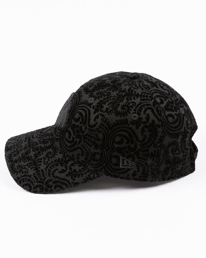 black New Era ladies hat with textured design and tonal Chicago Blackhawks primary logo embroidered on front - left side lay flat