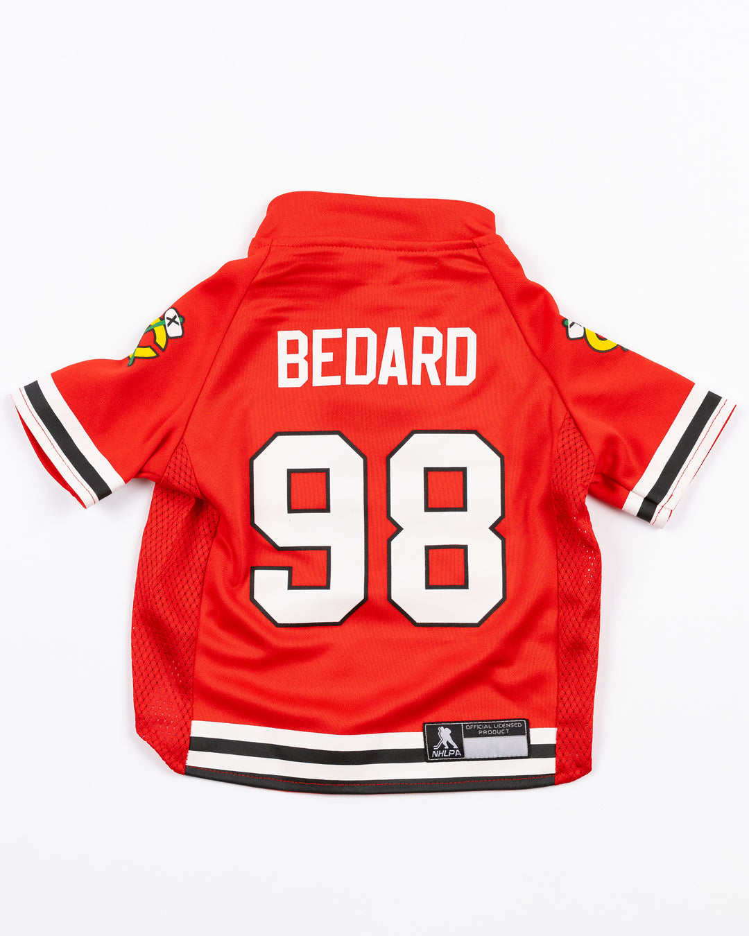 Chicago Blackhawks pet jersey with Connor Bedard name and number - back lay flat