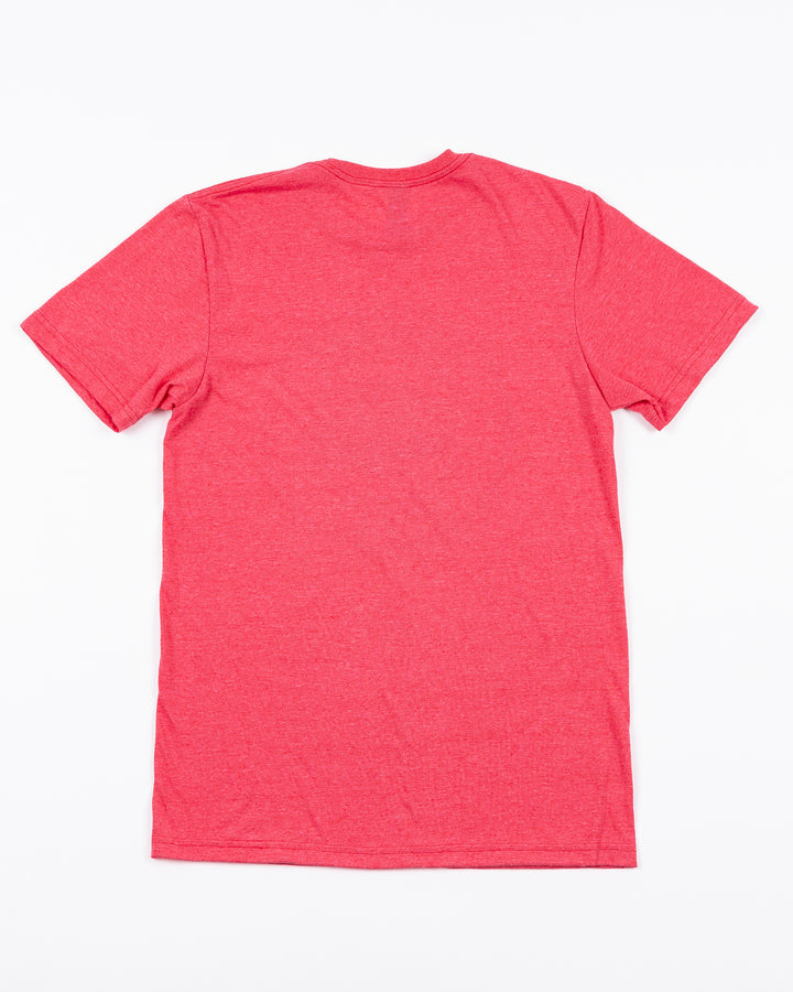 heather red soft short sleeve tee with Chicago Steel wordmark graphic and logo printed on front - back lay flat