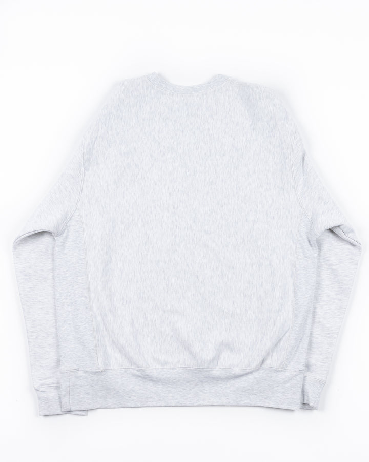 light grey reverse weave crewneck sweatshirt with Chicago Steel hockey wordmark and logo on front - back lay flat