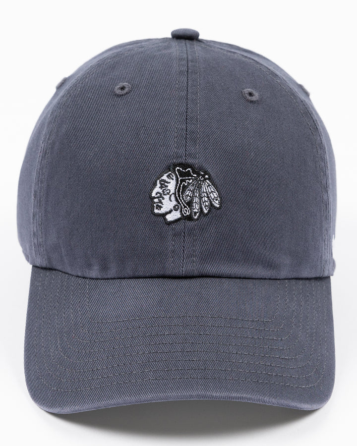 navy '47 brand clean up cap with mini tonal Chicago Blackhawks primary logo embroidered on front - front lay flat