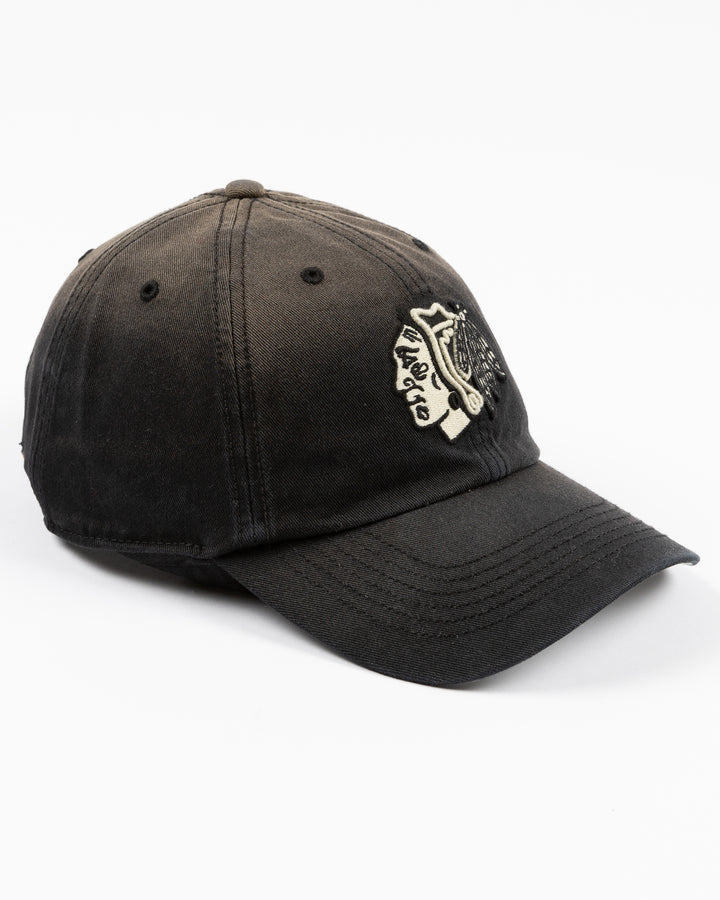 dusted gradient black '47 adjustable cap with tonal embroidered Chicago Blackhawks primary logo on front - right angle lay flat