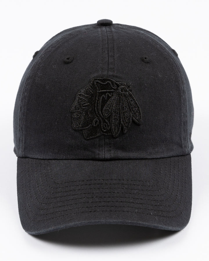 '47 brand adjustable black cap with tonal black Chicago Blackhawks primary logo embroidered on front - front lay flat