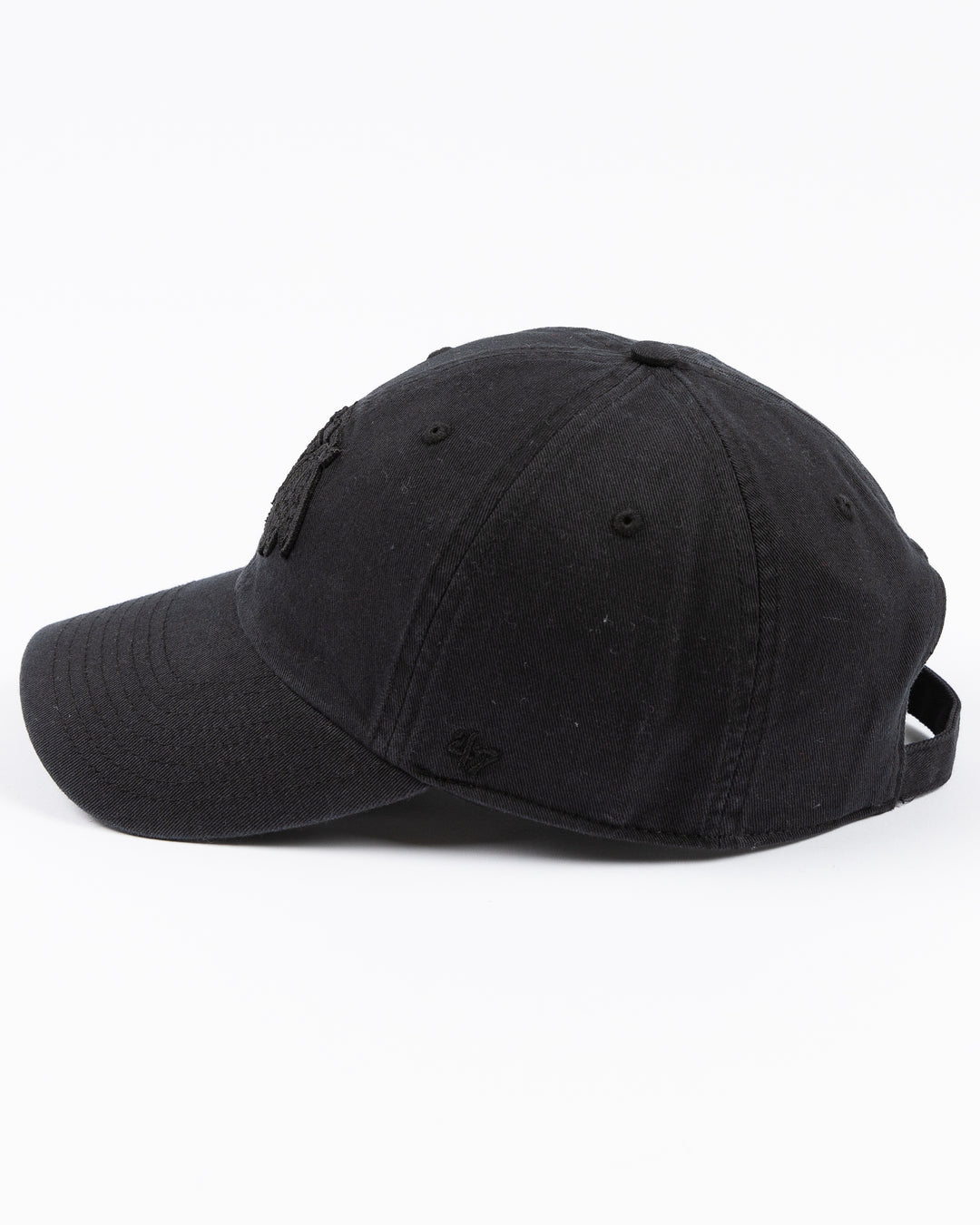 '47 brand adjustable black cap with tonal black Chicago Blackhawks primary logo embroidered on front - left side lay flat