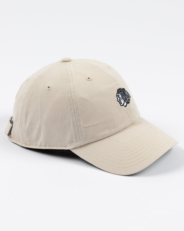 cream '47 brand clean up cap with mini tonal Chicago Blackhawks primary logo embroidered on front - right angle lay flat