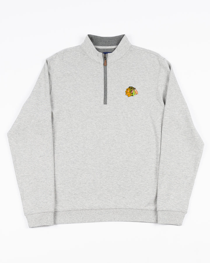 grey johnnie-o quarter zip with Chicago Blackhawks primary logo embroidered on left chest - front lay flat
