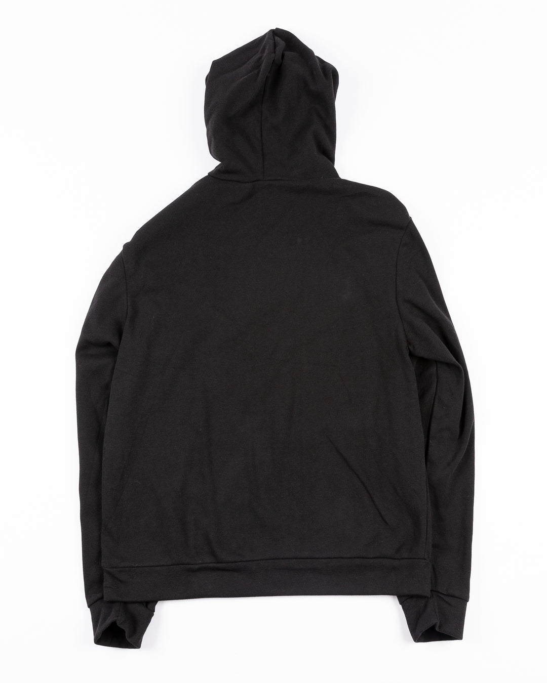 black Rockford IceHogs hoodie with primary logo on red kangaroo pouch and IceHogs wordmark on left sleeve and all over primary logo print on inside of hood - back lay flat