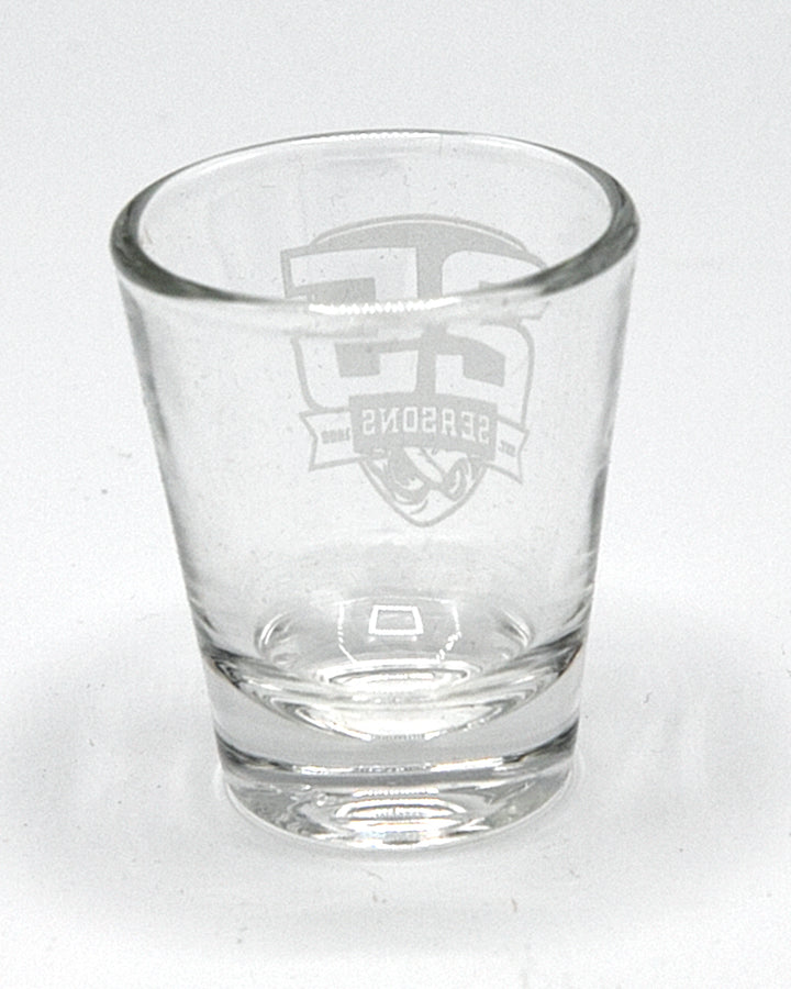 Rockford IceHogs 25th anniversary shot glass - back lay flat