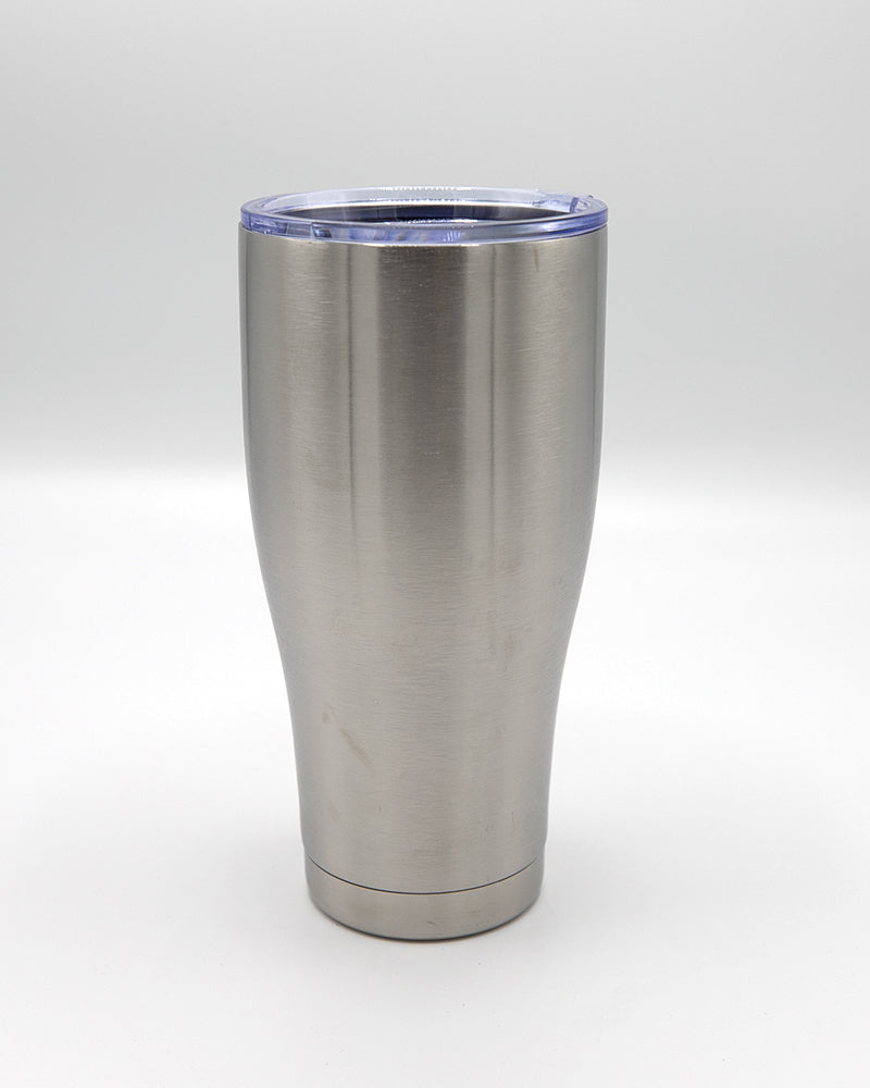 silver Rockford IceHogs tumbler with logo - back lay flat