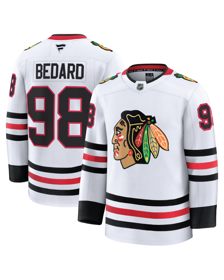 fanatics white Connor Bedard Chicago Blackhawks away jersey - front and back ghost imagery