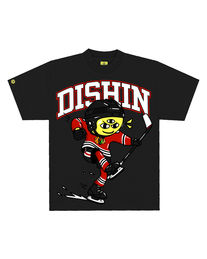 black DISHIN x Blackhawks tee - front lay flat