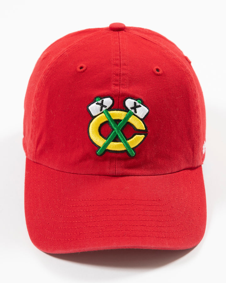 red Chicago Blackhawks adjustable cap with secondary log - front angle